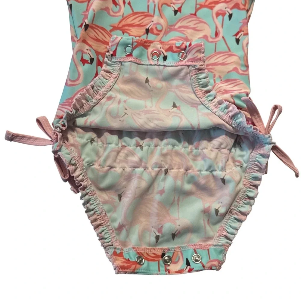 RuffleButts Flamingo Rash‎ Guard Swimsuit 6-12M One Piece